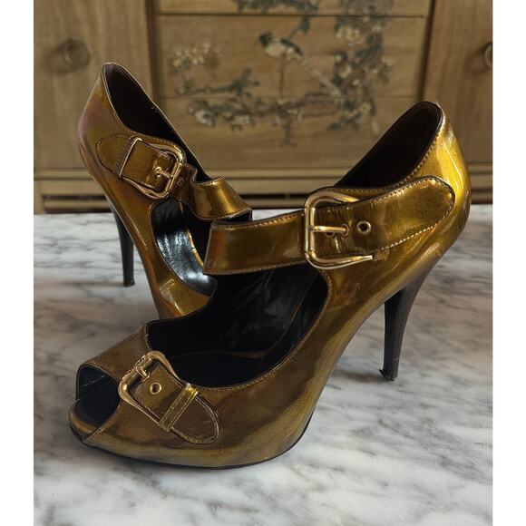 Giuseppe Zanotti High Gloss Dark Gold Patent Leather Dress Pumps - Picture 2 of 5